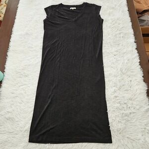 Madewell Womens V-Neck Midi Dress Charcoal Gray Sleeveless Side Slit Size M